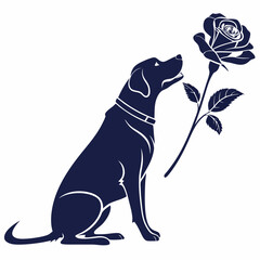 silhouette dog rose on white background