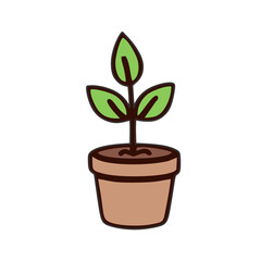 Handdrawn Outlined Young Plant in Pot Gardening and Growing Illustration