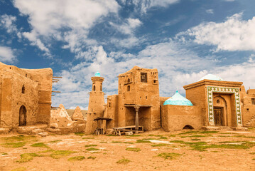 Panorama of Sarai Batu. Landscapes of the medieval city, the capital of the Golden Horde. Scenery for shooting a movie. Astrakhan region. Russia