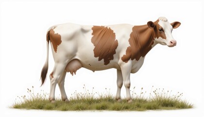 Elegant Portrait of a Brown and White Dairy Cow Grazing in a Lush Meadow