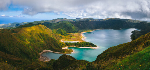 Panoramic shot of Lagoa do Fogo, Azores