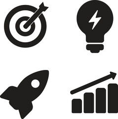 Business and Marketing Icon Set – Target, Idea, Rocket, Growth Chart 