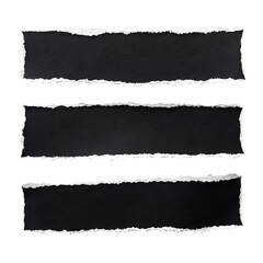 Black Torn Paper Strips for Abstract Design and Collage, isolated transparent background Png, AI Generative