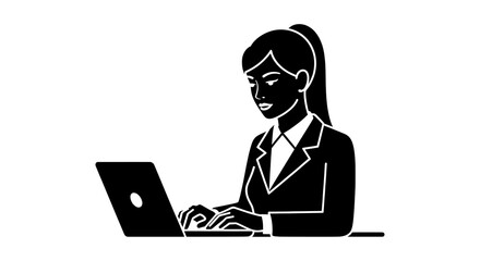 An illustrative icon of a lady at a laptop, captured with a focused posture while typing, symbolizing professional work and productivity.