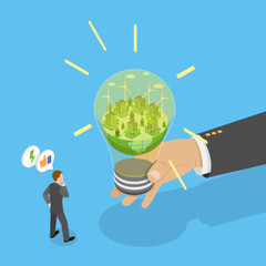 3D Isometric Flat Vector Illustration of Green Energy Technologies, Go-Green, Eco Friendly