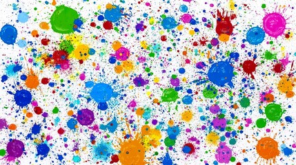 Colorful Paint Splashes and Brush Strokes on White Canvas