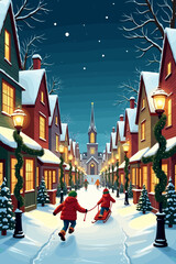 christmas music poster, christmas party poster, christmas poster background, santa poster, happy holidays poster, christmas poster greeting card, christmas, winter, holiday, landscape, illustration, x