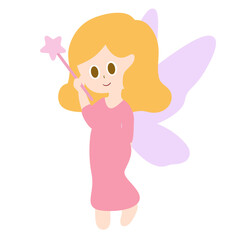 Cute Fairy Girl with Wings and Wand PNG Clipart