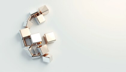 Metallic Cubes in Modern Arrangement on White Surface with Copy Space