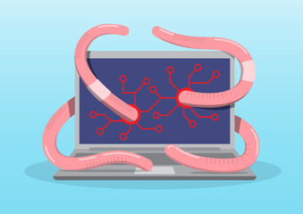 a laptop being attacked by computer worms