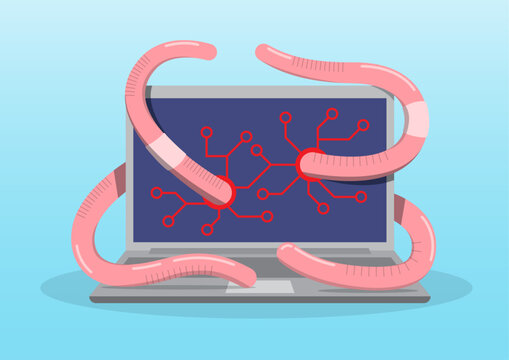 a laptop being attacked by computer worms
