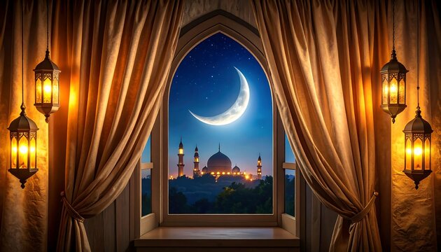 Ramadan Night: Mosque Window View - Powered by Adobe