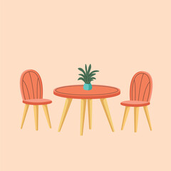 minimalist illustration of cafe chairs and tables