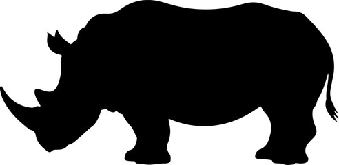 Rhino vector illustration featuring a wild animal silhouette on a white background
