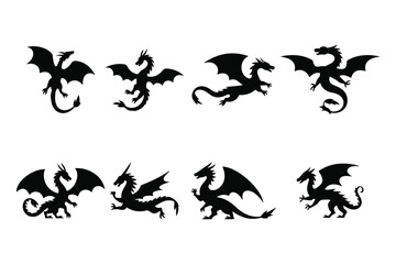 Set of Dragon Silhouette Vector
