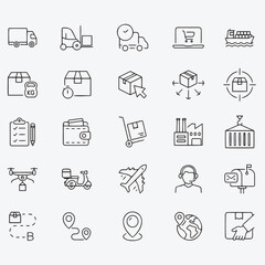  Delivery and logistics set of web icons in line style