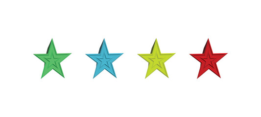 Colorful 3D Star Icons Set – Green, Blue, Yellow, Red