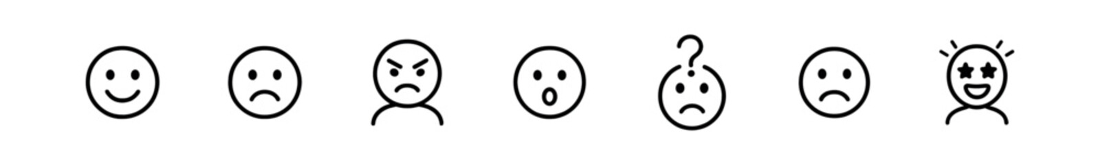 Obraz premium Emoji expression icon set - line style, emotions, mood, reactions collection