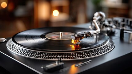 Vintage turntable with record