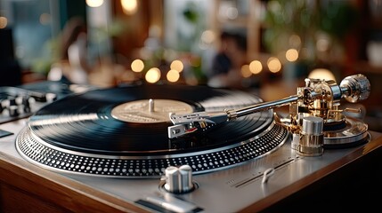 Vintage turntable with record