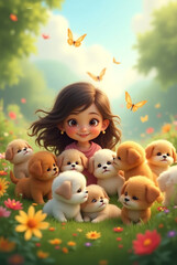 Fototapeta premium little girl with easter eggs