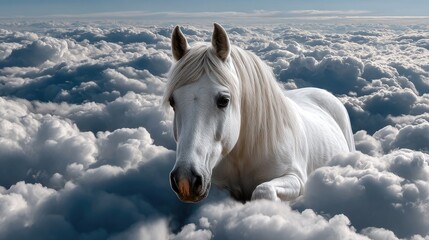 White horse on clouds