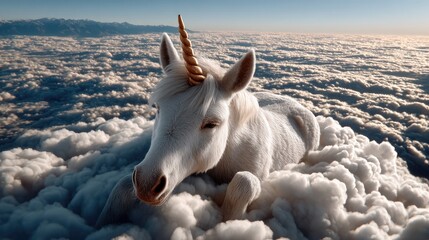 White unicorn on clouds