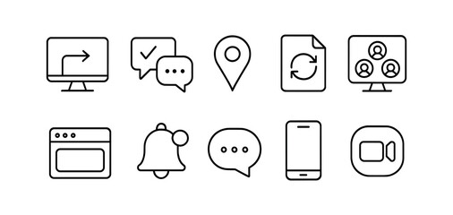 Communication and web outline icon set - minimalist, online and digital symbols