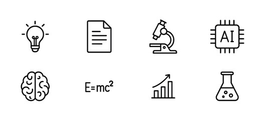 Fototapeta premium Science & research line icon set - education, laboratory, analysis, ai symbols