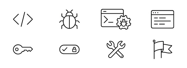 Coding & development icon set - line, digital tools & programming symbols