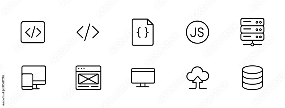 Wall mural coding & tech outline icon set - web development, programming, and technology