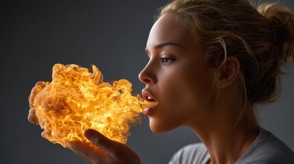 Woman holding ball of fire