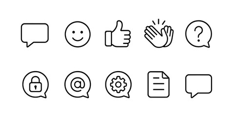 Communication & technology line icon set - chat, email, security symbols