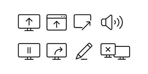 Web navigation line icon set - simple interface and multimedia symbols