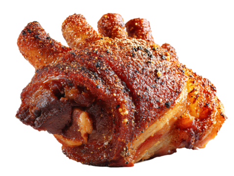 Roasted pork knuckle closeup on transparent background