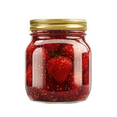 Fresh Strawberries in Glass Jar with Golden Lid, Perfect for Desserts and Smoothies on transparent background