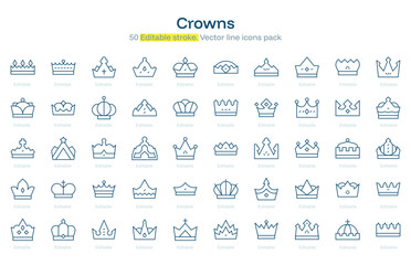 Crowns line icon pack. Crowns Stroke icon set. Editable Stroke icon