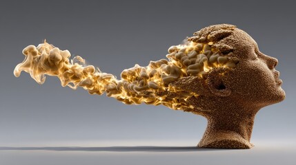 Abstract head sculpture with flowing energy