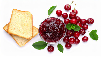 Top View of Cherry Jam Spread on Slice of Bread &ndash; Delicious Breakfast Composition with Fresh Fruit Jam, Perfect for Food Photography and Culinary Projects