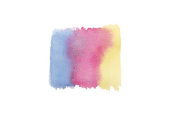 Watercolor illustration with vibrant blue, pink and yellow hues blending seamlessly to create a warm and inviting abstract background for creative projects and designs.