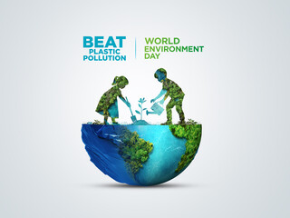 #BeatPlasticPollution, World Environment day concept 2025 3d tree background. 