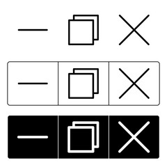 Vector icons of window browser with maximize, minimize, and close buttons isolated. Vector Illustration.