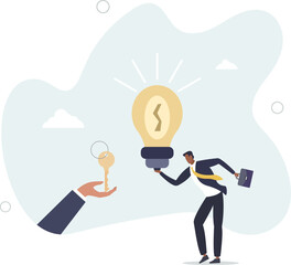 Key to success, creativity idea to solve problem, innovation or knowledge to unlock career potential concept. character life .