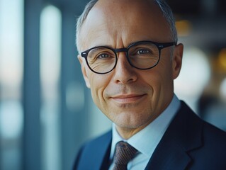 Fototapeta premium Middle aged man wearing glasses and a suit.