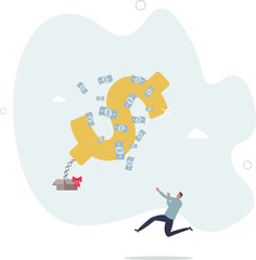 Surprise money or reward, bonus or salary raise, investment profit, dividend or high return stock, lucky giveaway or winning prize concept. character life .