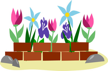 Kwiaty w ogrodzie – kolorowa ilustracja roślinna © Laura