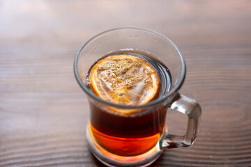 rooibos tea in glass cup close up