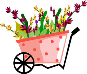  Kwiaty w taczce – rustykalna ilustracja ogrodowa