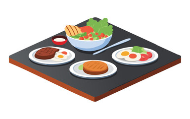 Table Setting with Various Prepared Dishes - Vector Illustration