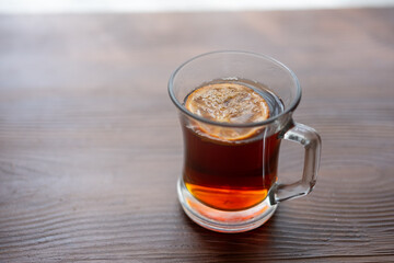 rooibos tea in glass cup close up